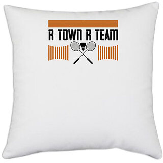                      UDNAG White Polyester 'Badminton | R Town R Team' Pillow Cover [16 Inch X 16 Inch]                                              