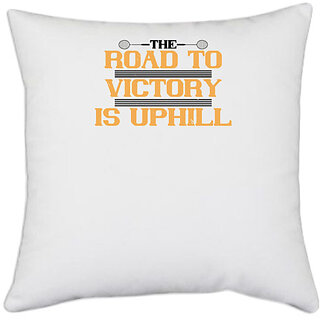                       UDNAG White Polyester 'Badminton | The road to victory is uphill' Pillow Cover [16 Inch X 16 Inch]                                              