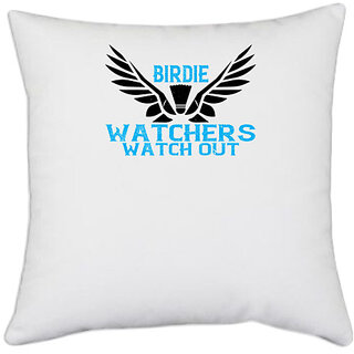                       UDNAG White Polyester 'Badminton | Birdie Watchers watch out' Pillow Cover [16 Inch X 16 Inch]                                              