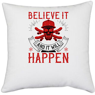                       UDNAG White Polyester 'Team Coach | Believe it and it will happen' Pillow Cover [16 Inch X 16 Inch]                                              