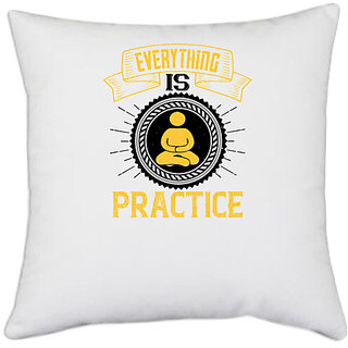                       UDNAG White Polyester 'Team Coach | Everything is practice' Pillow Cover [16 Inch X 16 Inch]                                              