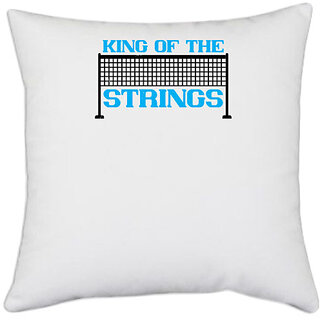                       UDNAG White Polyester 'Badminton | King of the Strings' Pillow Cover [16 Inch X 16 Inch]                                              