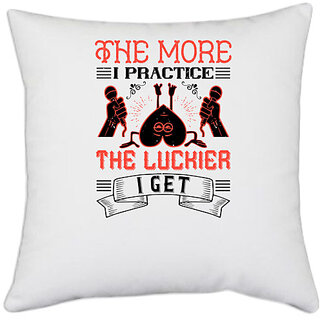                       UDNAG White Polyester 'Team Coach | The more I practice, the luckier I get' Pillow Cover [16 Inch X 16 Inch]                                              
