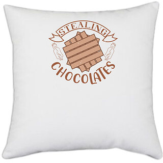                       UDNAG White Polyester 'Chocolate | stealing chocolates' Pillow Cover [16 Inch X 16 Inch]                                              