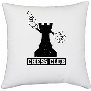                       UDNAG White Polyester 'Chess | CHESS CLUB' Pillow Cover [16 Inch X 16 Inch]                                              