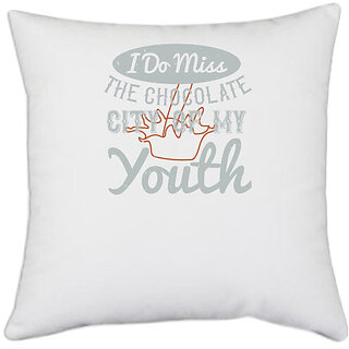                       UDNAG White Polyester 'Chocolate | I do miss the Chocolate City of my youth' Pillow Cover [16 Inch X 16 Inch]                                              