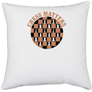                       UDNAG White Polyester 'Chess | CHESS MATTERS' Pillow Cover [16 Inch X 16 Inch]                                              