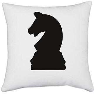                      UDNAG White Polyester 'Chess | Chess pieces 3' Pillow Cover [16 Inch X 16 Inch]                                              