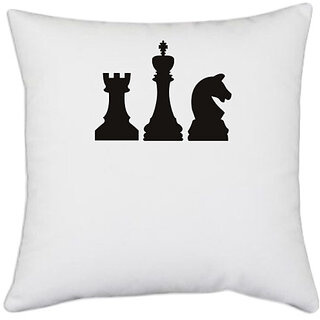                       UDNAG White Polyester 'Chess | Chess pieces 4' Pillow Cover [16 Inch X 16 Inch]                                              