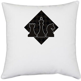                       UDNAG White Polyester 'Chess | Chess pieces 8' Pillow Cover [16 Inch X 16 Inch]                                              