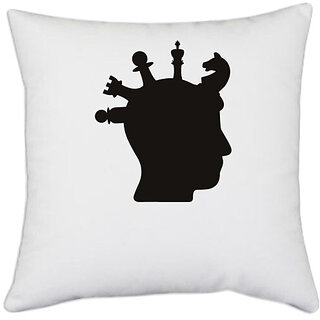                       UDNAG White Polyester 'Chess | Chess pieces 9' Pillow Cover [16 Inch X 16 Inch]                                              