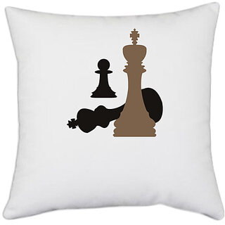                       UDNAG White Polyester 'Chess | Chess pieces' Pillow Cover [16 Inch X 16 Inch]                                              