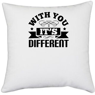                       UDNAG White Polyester 'Couple | With you, its different' Pillow Cover [16 Inch X 16 Inch]                                              