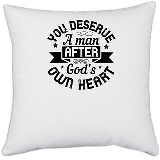                       UDNAG White Polyester 'Couple | You deserve a man after own heart' Pillow Cover [16 Inch X 16 Inch]                                              