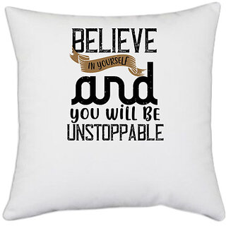                       UDNAG White Polyester 'Cooking | believe in yourself' Pillow Cover [16 Inch X 16 Inch]                                              