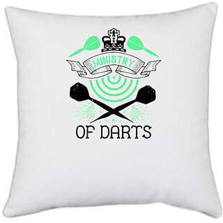                       UDNAG White Polyester 'Dart | Ministry of darts' Pillow Cover [16 Inch X 16 Inch]                                              
