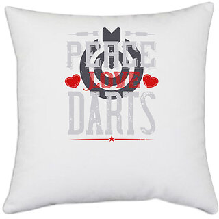                       UDNAG White Polyester 'Dart | Peace Love Darts' Pillow Cover [16 Inch X 16 Inch]                                              