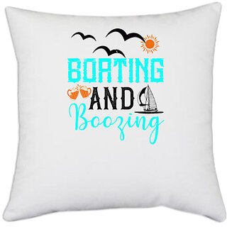                       UDNAG White Polyester 'Girls trip | boating and boozing' Pillow Cover [16 Inch X 16 Inch]                                              