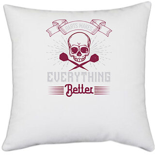                       UDNAG White Polyester 'Dart | Darts Makes Everything Better' Pillow Cover [16 Inch X 16 Inch]                                              