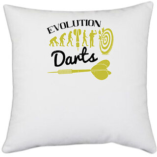                       UDNAG White Polyester 'Dart | Evolution darts' Pillow Cover [16 Inch X 16 Inch]                                              