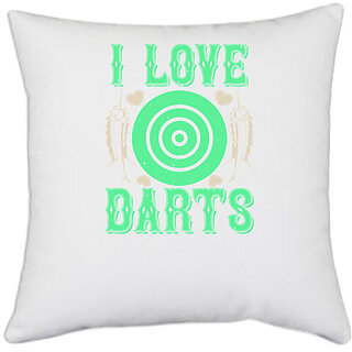                       UDNAG White Polyester 'Dart | I Love Darts' Pillow Cover [16 Inch X 16 Inch]                                              