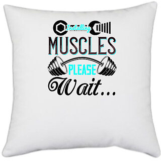                       UDNAG White Polyester 'Girls trip | installing muscles please wait' Pillow Cover [16 Inch X 16 Inch]                                              