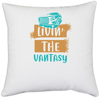                       UDNAG White Polyester 'Girls trip | livinthe vantasy' Pillow Cover [16 Inch X 16 Inch]                                              