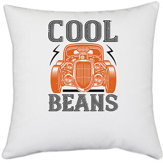                       UDNAG White Polyester 'Hot Rod Car | Cool beans' Pillow Cover [16 Inch X 16 Inch]                                              