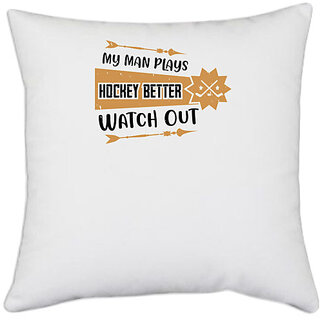                       UDNAG White Polyester 'Girls trip | my man plays hockey better watch out' Pillow Cover [16 Inch X 16 Inch]                                              