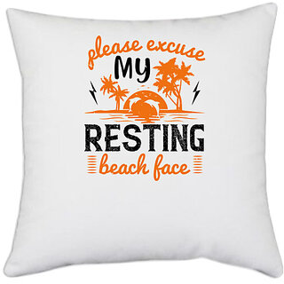                       UDNAG White Polyester 'Girls trip | please excuse my resting beach face' Pillow Cover [16 Inch X 16 Inch]                                              