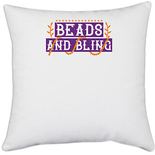                       UDNAG White Polyester 'Mardi Gras | beads and bling' Pillow Cover [16 Inch X 16 Inch]                                              