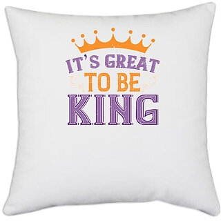                       UDNAG White Polyester 'Mardi Gras | Its great to be king' Pillow Cover [16 Inch X 16 Inch]                                              