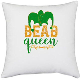                      UDNAG White Polyester 'Mardi Gras | New Orleans new me' Pillow Cover [16 Inch X 16 Inch]                                              