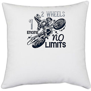                       UDNAG White Polyester 'Motor Cycle | 2 wheels, 1 engine, no limits' Pillow Cover [16 Inch X 16 Inch]                                              
