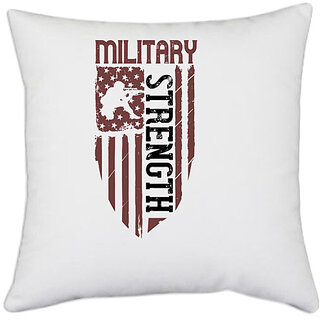                       UDNAG White Polyester 'Military | military stength' Pillow Cover [16 Inch X 16 Inch]                                              