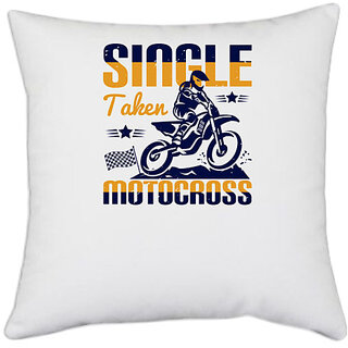                       UDNAG White Polyester 'Motor Cycle | Single, Taken, Motocross' Pillow Cover [16 Inch X 16 Inch]                                              