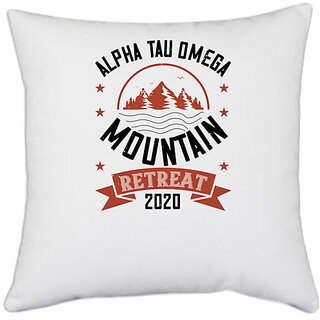                       UDNAG White Polyester 'Adventure Mountain' Pillow Cover [16 Inch X 16 Inch]                                              