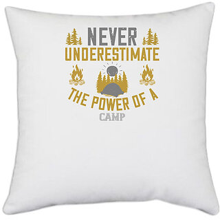                       UDNAG White Polyester 'Adventure Mountain | never underestimate the power of a camp' Pillow Cover [16 Inch X 16 Inch]                                              