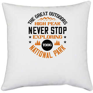                       UDNAG White Polyester 'Adventure Mountain | the great outdoor mountain since 1986' Pillow Cover [16 Inch X 16 Inch]                                              