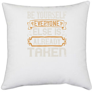                       UDNAG White Polyester 'Pig | Be yourself; everyone else is already taken' Pillow Cover [16 Inch X 16 Inch]                                              