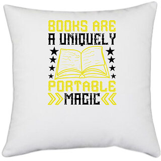                       UDNAG White Polyester 'Reading | Books are a uniquely portable magic' Pillow Cover [16 Inch X 16 Inch]                                              