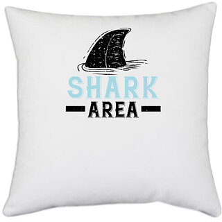                       UDNAG White Polyester 'Shark | shark area' Pillow Cover [16 Inch X 16 Inch]                                              