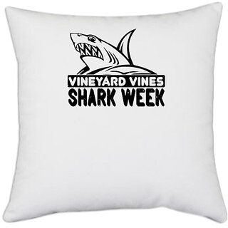                       UDNAG White Polyester 'Shark | vineyard vines Shark Week' Pillow Cover [16 Inch X 16 Inch]                                              