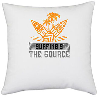                       UDNAG White Polyester 'Surfing | Surfing's the source' Pillow Cover [16 Inch X 16 Inch]                                              