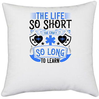                       UDNAG White Polyester 'Job | The life so short, the craft so long to learn' Pillow Cover [16 Inch X 16 Inch]                                              