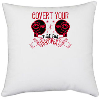                       UDNAG White Polyester 'Job | Covert your time for discovery' Pillow Cover [16 Inch X 16 Inch]                                              