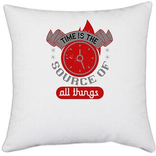                       UDNAG White Polyester 'Job | Time is the source of all things' Pillow Cover [16 Inch X 16 Inch]                                              