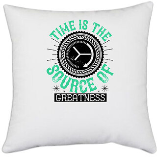                      UDNAG White Polyester 'Job | Time is the source of greatness' Pillow Cover [16 Inch X 16 Inch]                                              