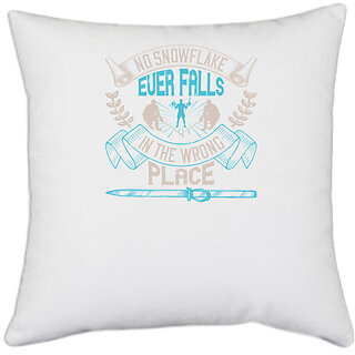                      UDNAG White Polyester 'Skiing | No snowflake ever falls in the wrong place' Pillow Cover [16 Inch X 16 Inch]                                              