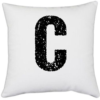                       UDNAG White Polyester 'Alphabet | C' Pillow Cover [16 Inch X 16 Inch]                                              